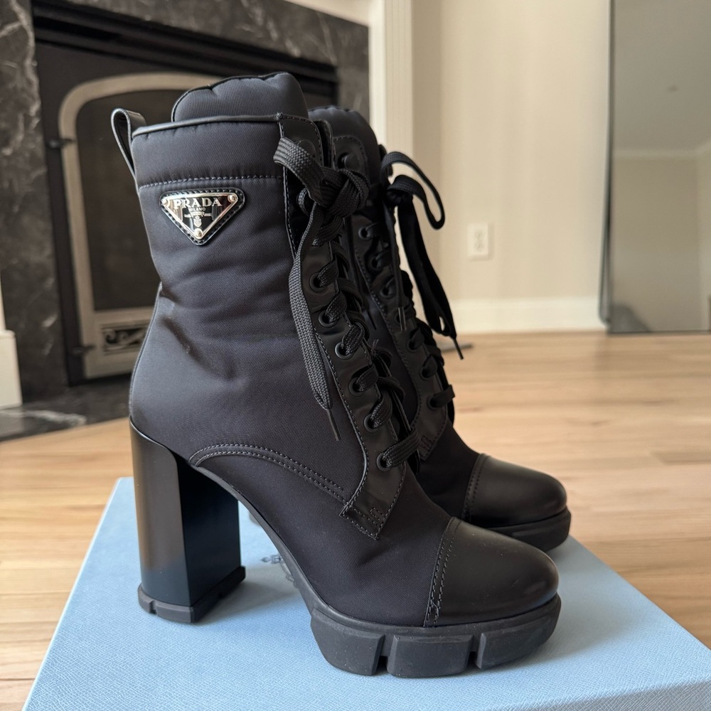 Prada Re-Nylon Hiker Lace Up Booties 110mm Size 39